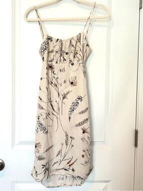 H&M Dress XS Tan Linen Blend Floral Lightweight Beach Boho Festival Strappy